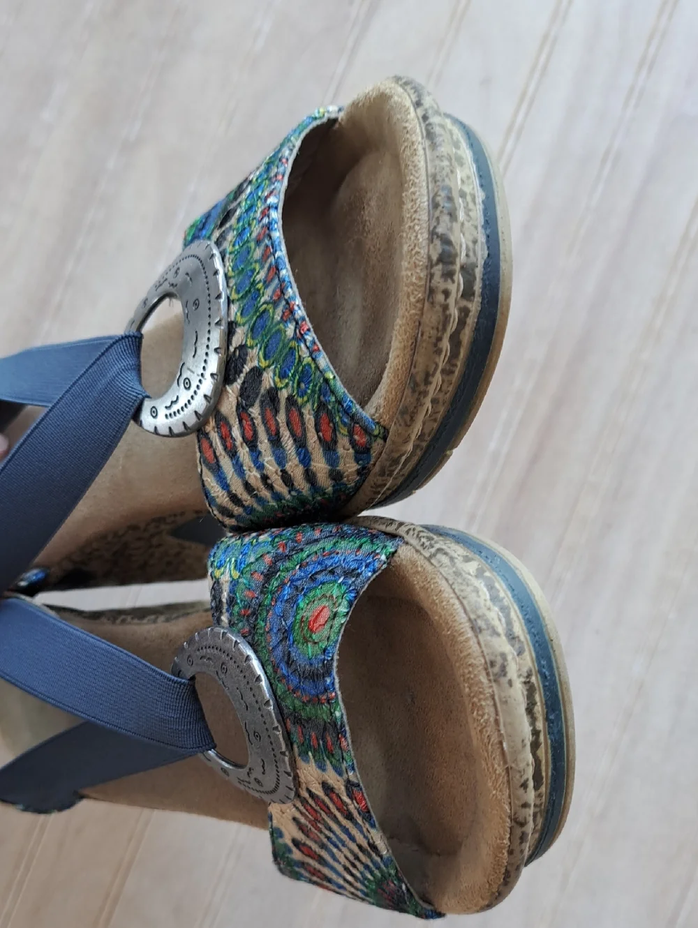 Rieker Antistress 624H6-91 Multi Print Elastic Wedge Comfort Sandals Embroidered